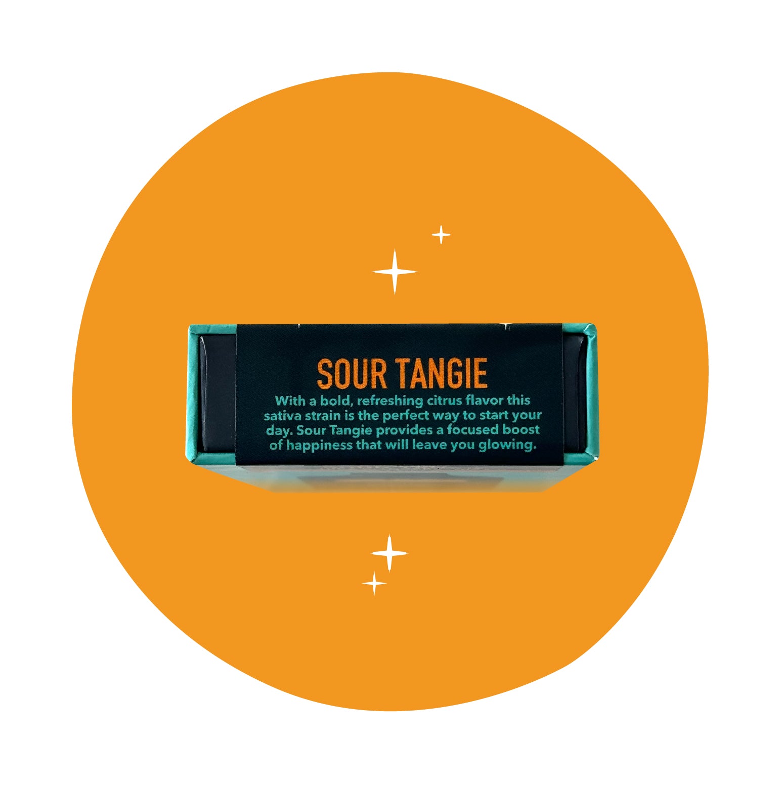 Realize Sour Tangie disposable vape packaging side panel describing citrus-flavored sativa strain with uplifting, focused effects